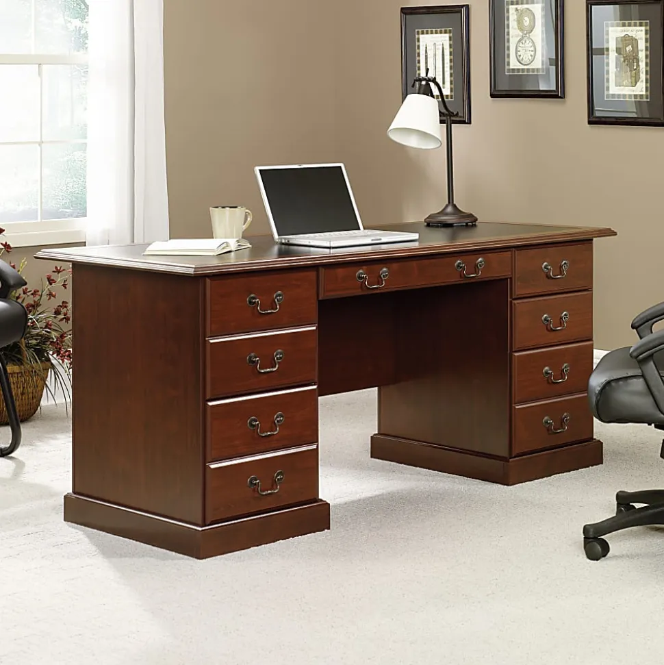 Sauder® Heritage Hill 65"W Double-Pedestal Writing Desk, Classic Cherry