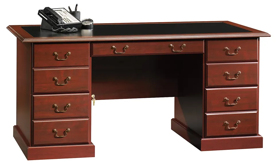 Sauder® Heritage Hill 65"W Double-Pedestal Writing Desk, Classic Cherry