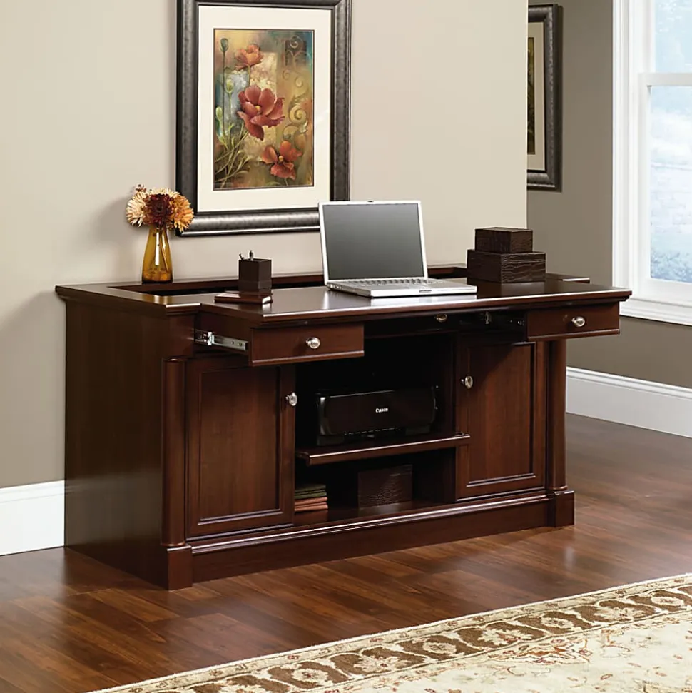 Sauder® Palladia 62"W Computer Credenza With Slide-Out Computer Desktop, Select Cherry
