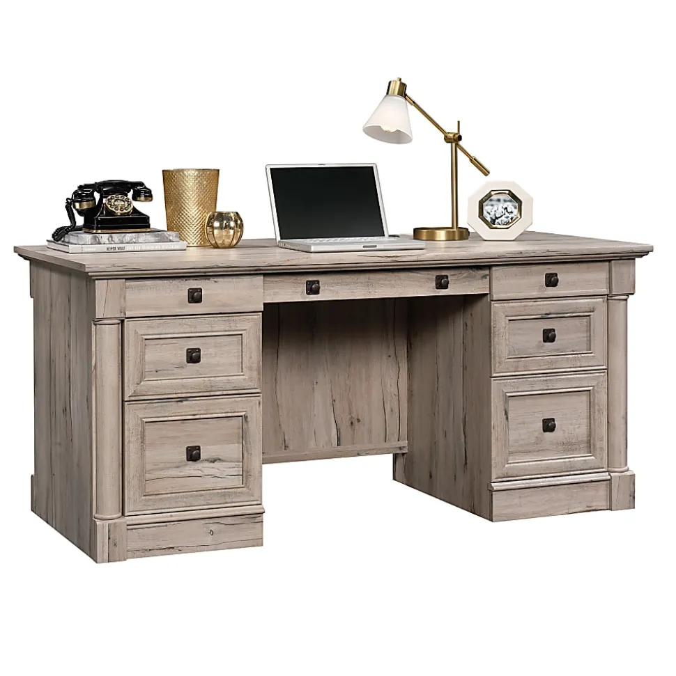 Sauder® Palladia 66"W Double-Pedestal Executive Computer Desk, Split Oak