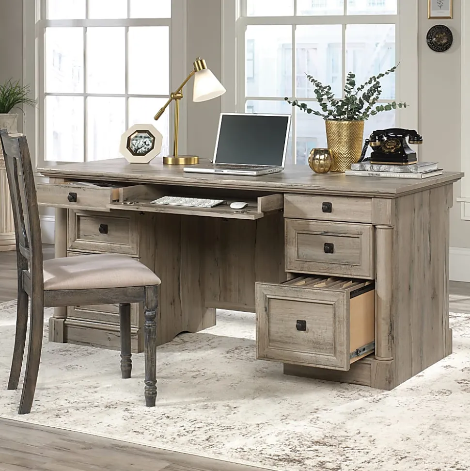 Sauder® Palladia 66"W Double-Pedestal Executive Computer Desk, Split Oak