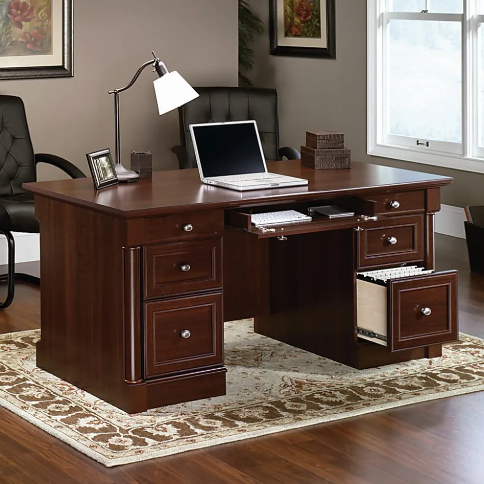 Sauder® Palladia 66"W Executive Computer Desk, Select Cherry