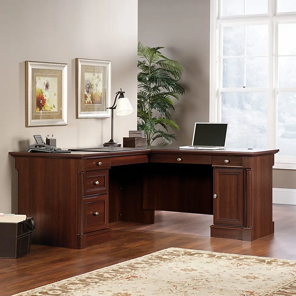 Sauder® Palladia 66"W L-Shaped Corner Desk, Select Cherry