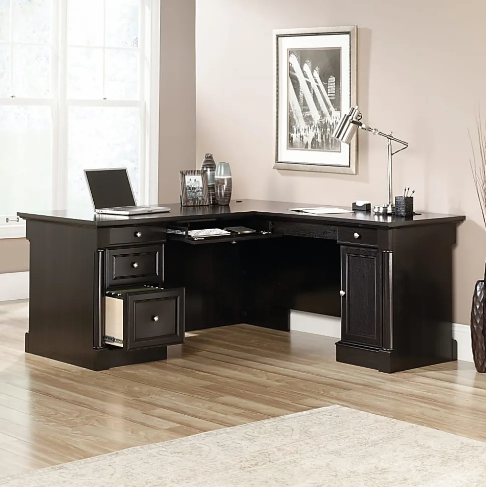 Sauder® Palladia 66"W L-Shaped Corner Desk, Wind Oak