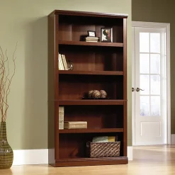 SauderĀ® Select 69 13/16"H 5-Shelf Transitional Bookcase, Cherry/Dark Finish, Standard Delivery