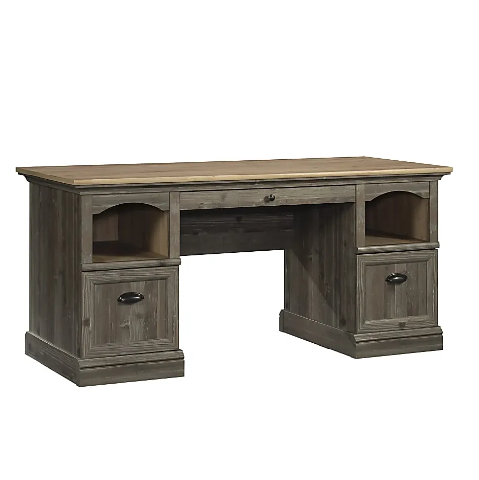Sauder® Sonnet Springs 66"W Executive Double Pedestal Computer Desk, Pebble Pine®/Khaki Pine™
