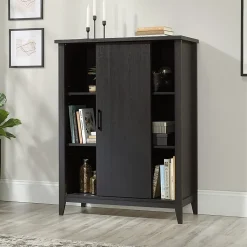 Sauder® Summit Station 52"H Bookcase With Sliding Door, Raven Oak