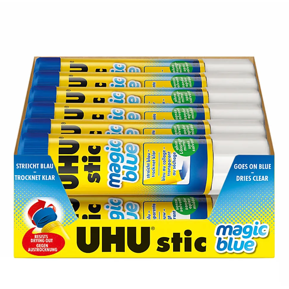 Saunders® UHU® stic Color Glue Sticks, 1.41 Oz, Blue, Box Of 12