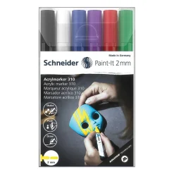 Schneider Paint-It 310 Acrylic Markers, 2 mm Bullet Tip, Assorted Ink Colors, Pack Of 6 Markers