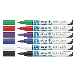 Schneider Paint-It 310 Acrylic Markers, 2 mm Bullet Tip, Assorted Ink Colors, Pack Of 6 Markers