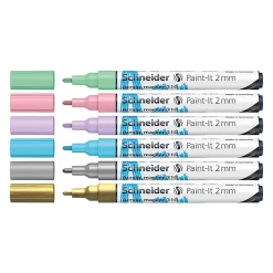 Schneider Paint-It 310 Acrylic Markers, 2 mm Bullet Tip, Assorted Pastel Ink Colors, Pack Of 6 Markers