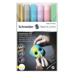 Schneider Paint-It 310 Acrylic Markers, 2 mm Bullet Tip, Assorted Pastel Ink Colors, Pack Of 6 Markers