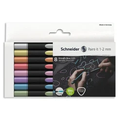 Schneider Paint-It 020 Metallic Liners, 1-2 mm Tip, Assorted Ink Colors, Pack Of 8 Markers