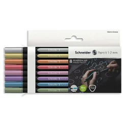 Schneider Paint-It 020 Metallic Liners, 1-2 mm Tip, Assorted Ink Colors, Pack Of 8 Markers