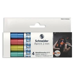 Schneider Paint-It 011 Metallic Markers, 0.8 mm Fine Tip, Assorted Ink Colors, Set 2, Pack of 4 Markers