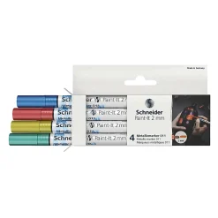 Schneider Paint-It 011 Metallic Markers, 0.8 mm Fine Tip, Assorted Ink Colors, Set 2, Pack of 4 Markers