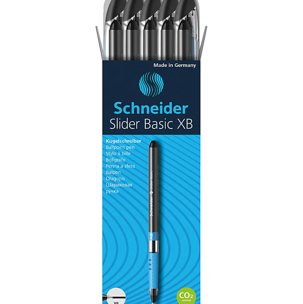 Schneider Slider Basic XB Ballpoint Pens, Extra-Bold Point, 1.4 mm, Black Barrels, Black Ink, Pack Of 10 Pens