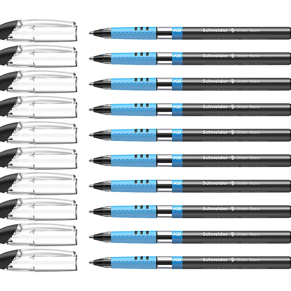 Schneider Slider Basic XB Ballpoint Pens, Extra-Bold Point, 1.4 mm, Black Barrels, Black Ink, Pack Of 10 Pens