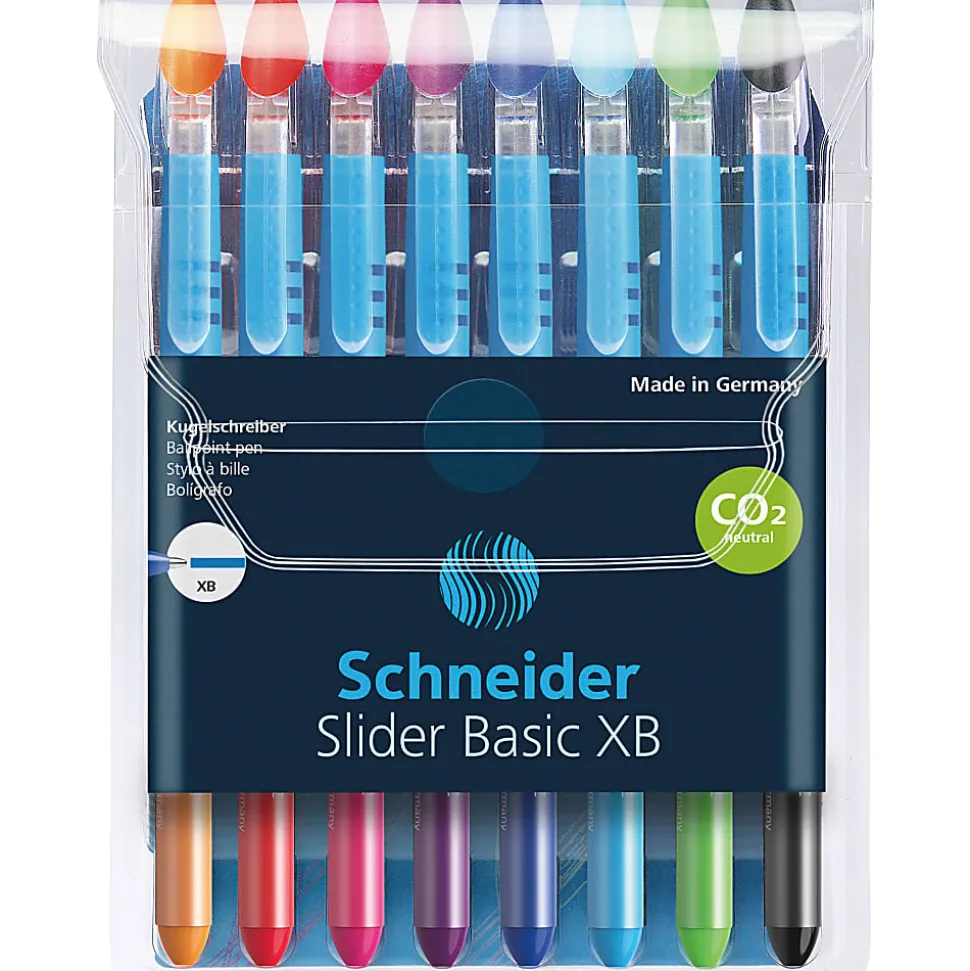 Schneider Slider Basic XB Ballpoint Pens, Extra-Bold Point, 1.4 mm, Assorted Color Barrels, Assorted Color Ink, Pack Of 8 Pens