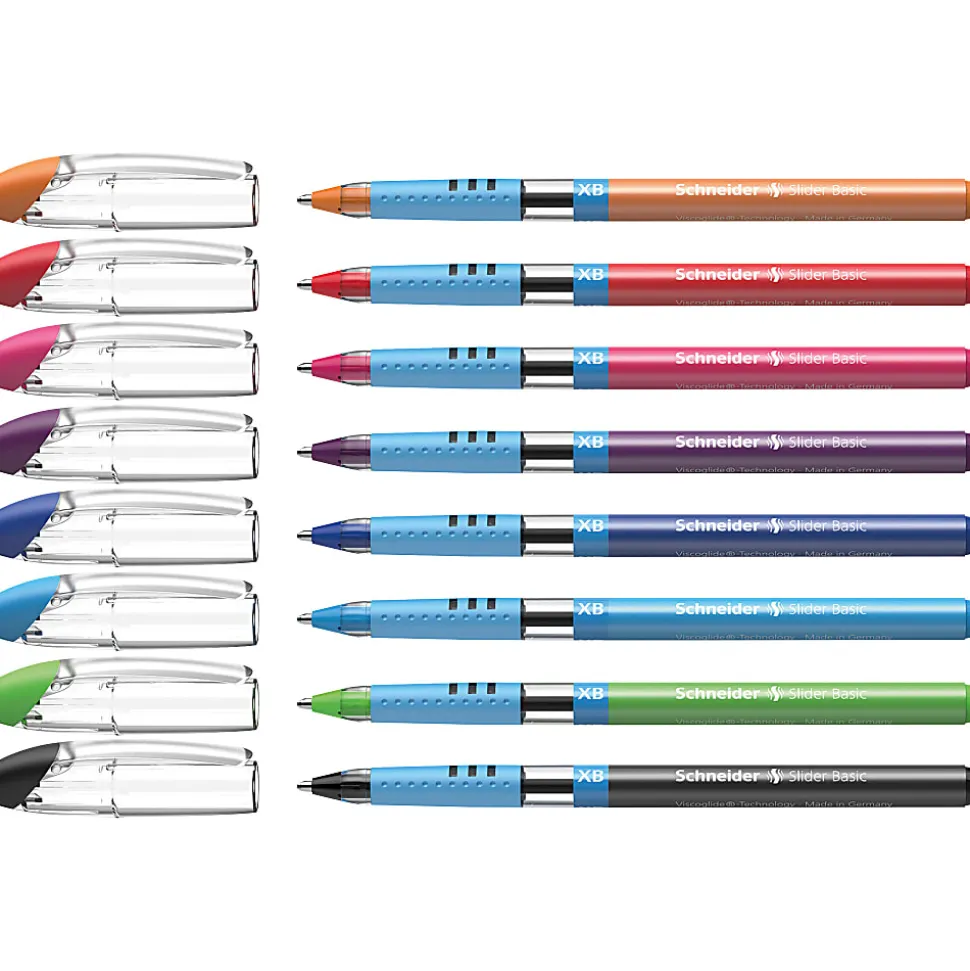Schneider Slider Basic XB Ballpoint Pens, Extra-Bold Point, 1.4 mm, Assorted Color Barrels, Assorted Color Ink, Pack Of 8 Pens