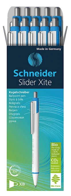 Schneider Slider Xite XB Retractable Ballpoint Pens, Extra-Bold Point, 1.4 mm, White Barrel, Blue Ink, Pack Of 10 Pens