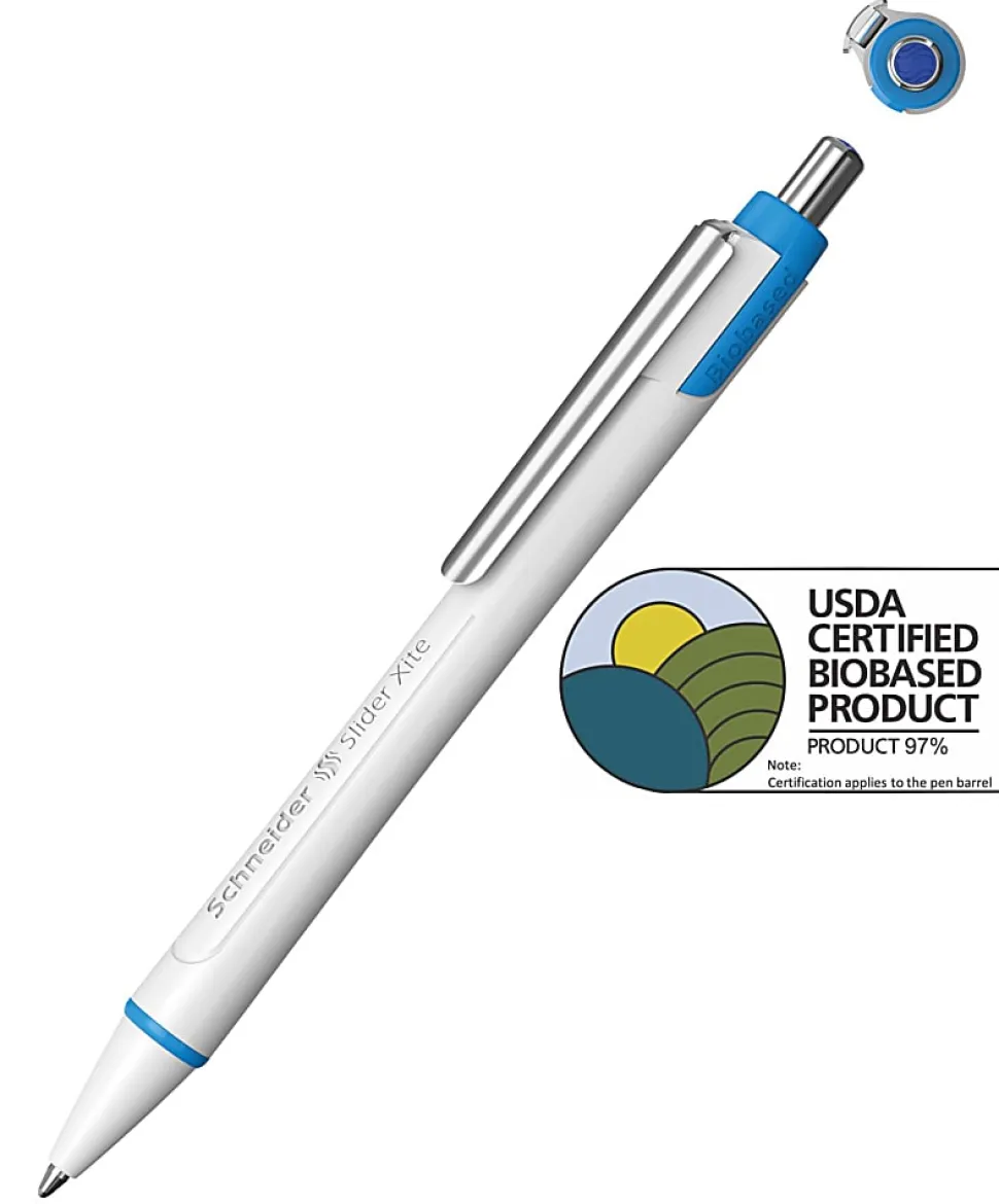 Schneider Slider Xite XB Retractable Ballpoint Pens, Extra-Bold Point, 1.4 mm, White Barrel, Blue Ink, Pack Of 10 Pens