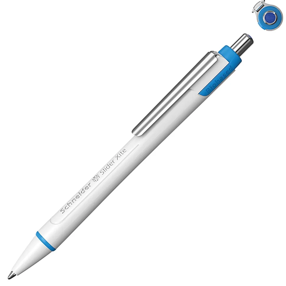 Schneider Slider Xite XB Retractable Ballpoint Pens, Extra-Bold Point, 1.4 mm, White Barrel, Blue Ink, Pack Of 10 Pens