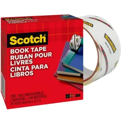 Scotch® Book Tape, 2 in. x 540 in., 1 Tape Roll, Clear, School Supplies and College Essentials for Students and Teachers