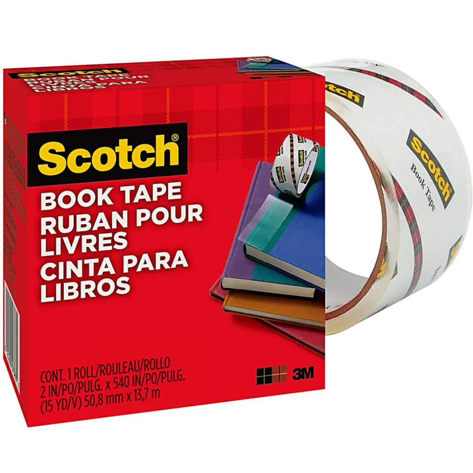 Scotch® Book Tape, 2 in. x 540 in., 1 Tape Roll, Clear, School Supplies and College Essentials for Students and Teachers