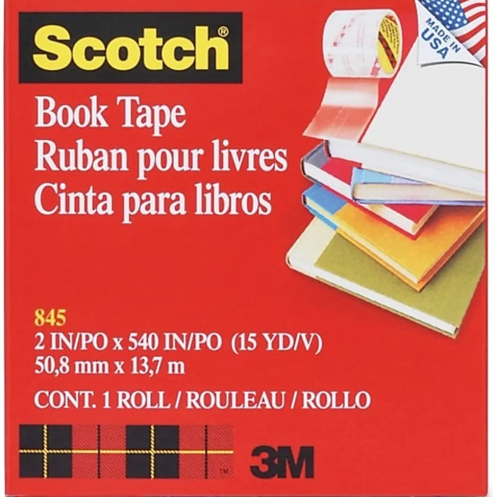 Scotch® Book Tape, 2 in. x 540 in., 1 Tape Roll, Clear, School Supplies and College Essentials for Students and Teachers