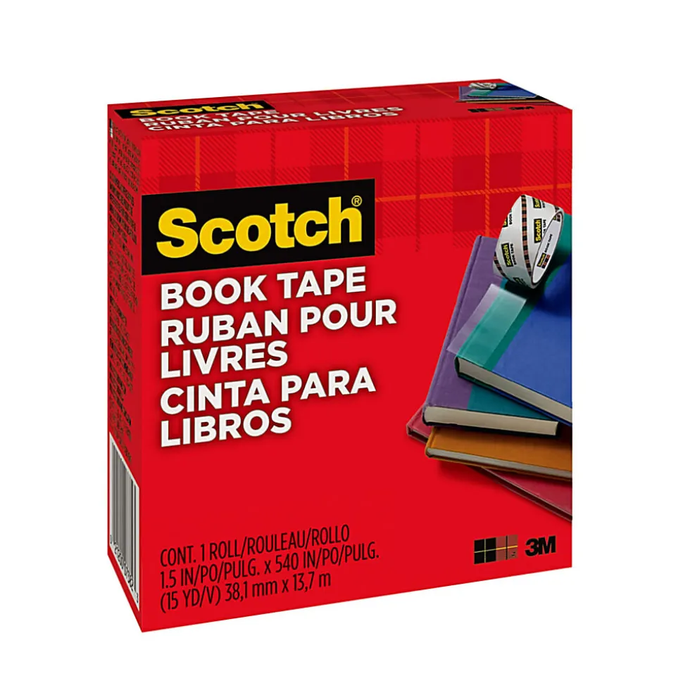 Scotch® Book Tape, 1-1/2 in x 540 in, 1 Tape Roll, Clear, Home Office and School Supplies