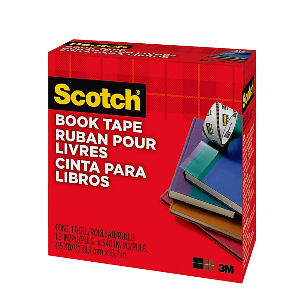 Scotch® Book Tape, 1-1/2 in x 540 in, 1 Tape Roll, Clear, Home Office and School Supplies