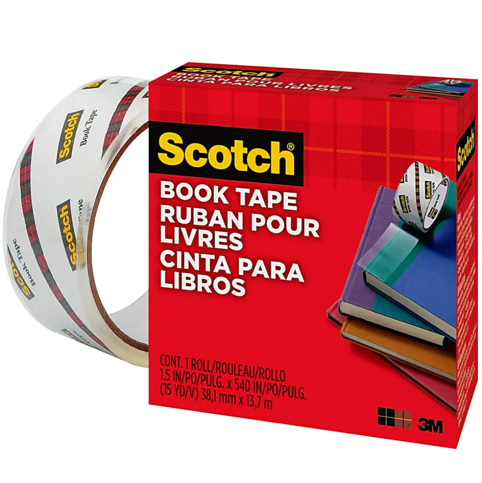 Scotch® Book Tape, 1-1/2 in x 540 in, 1 Tape Roll, Clear, Home Office and School Supplies
