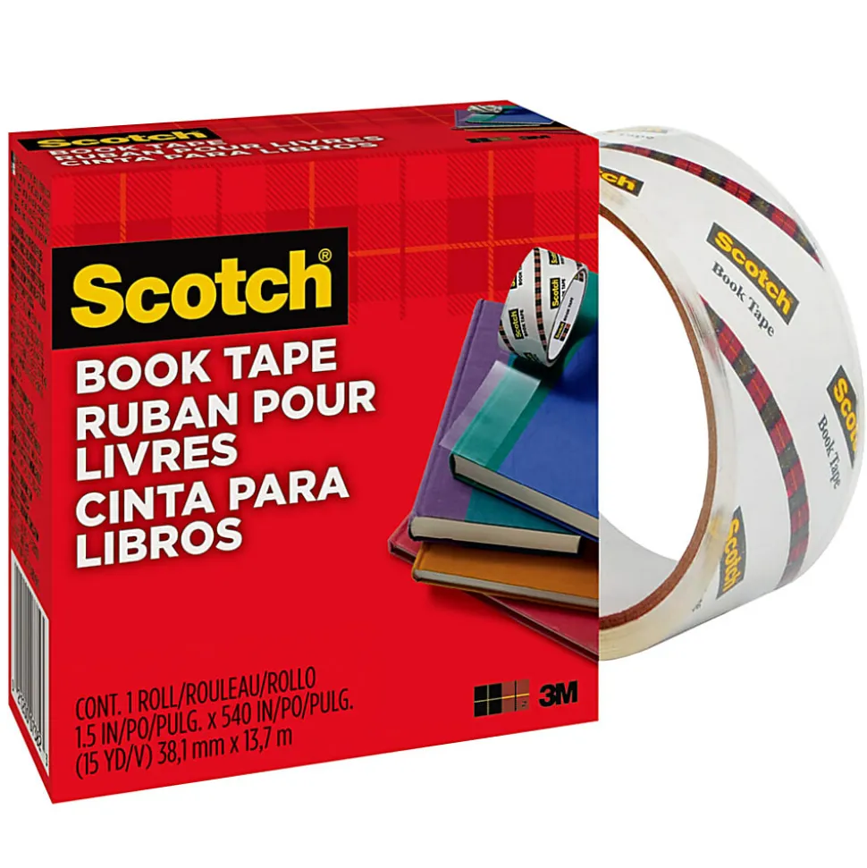Scotch® Book Tape, 1-1/2 in x 540 in, 1 Tape Roll, Clear, Home Office and School Supplies