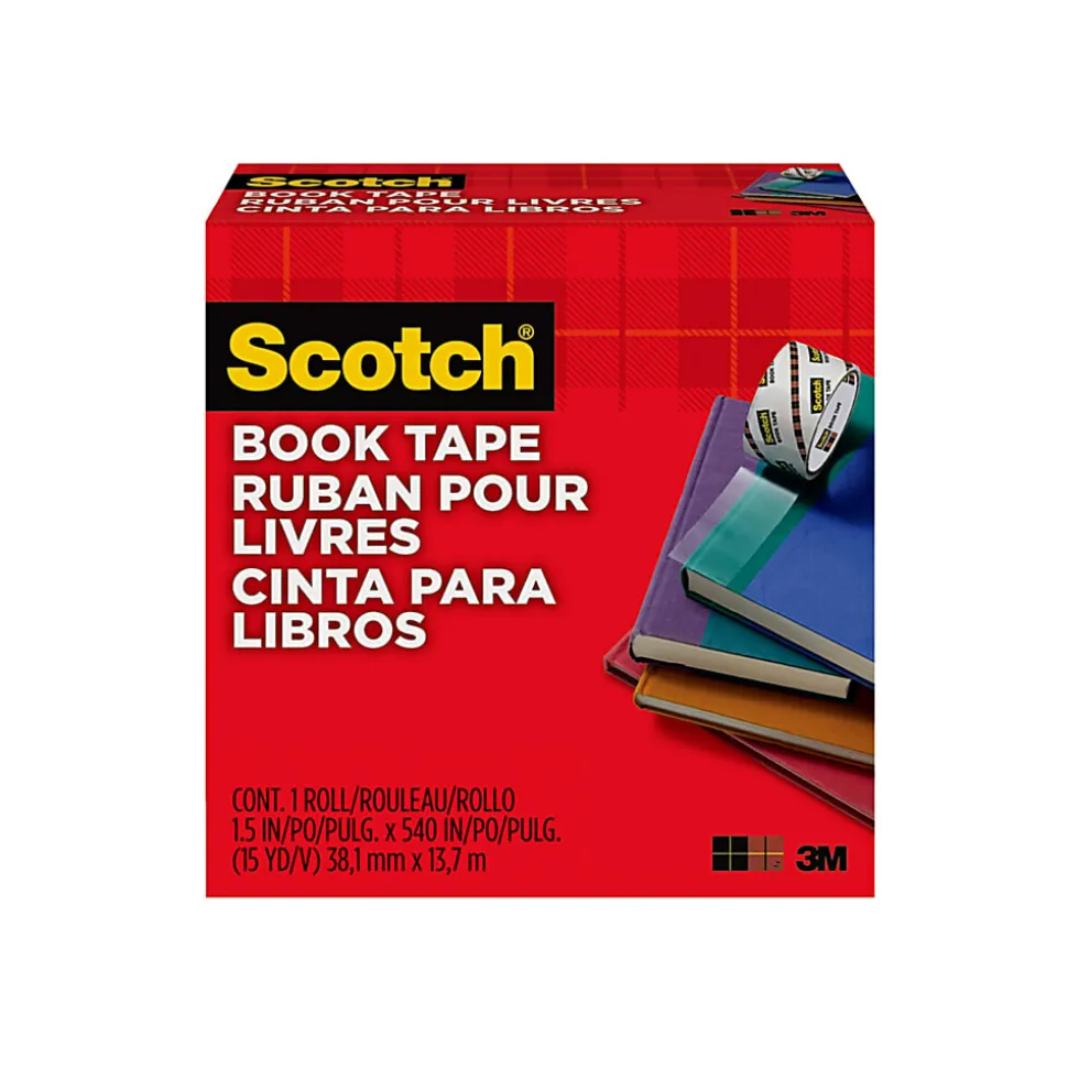 Scotch® Book Tape, 1-1/2 in x 540 in, 1 Tape Roll, Clear, Home Office and School Supplies