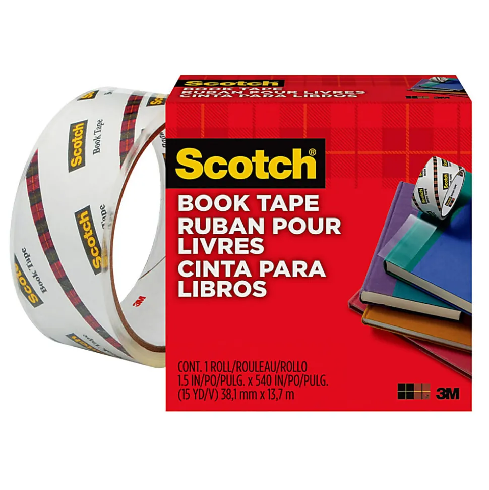 Scotch® Book Tape, 1-1/2 in x 540 in, 1 Tape Roll, Clear, Home Office and School Supplies