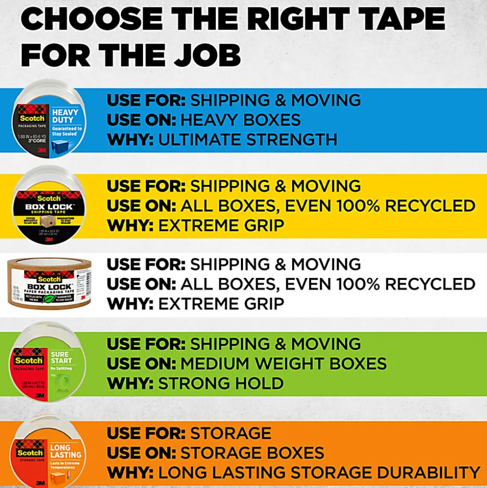 Scotch® 3950-3 Box Lock Packaging Tape, 1-15/16" x 54-5/8 Yd, Clear