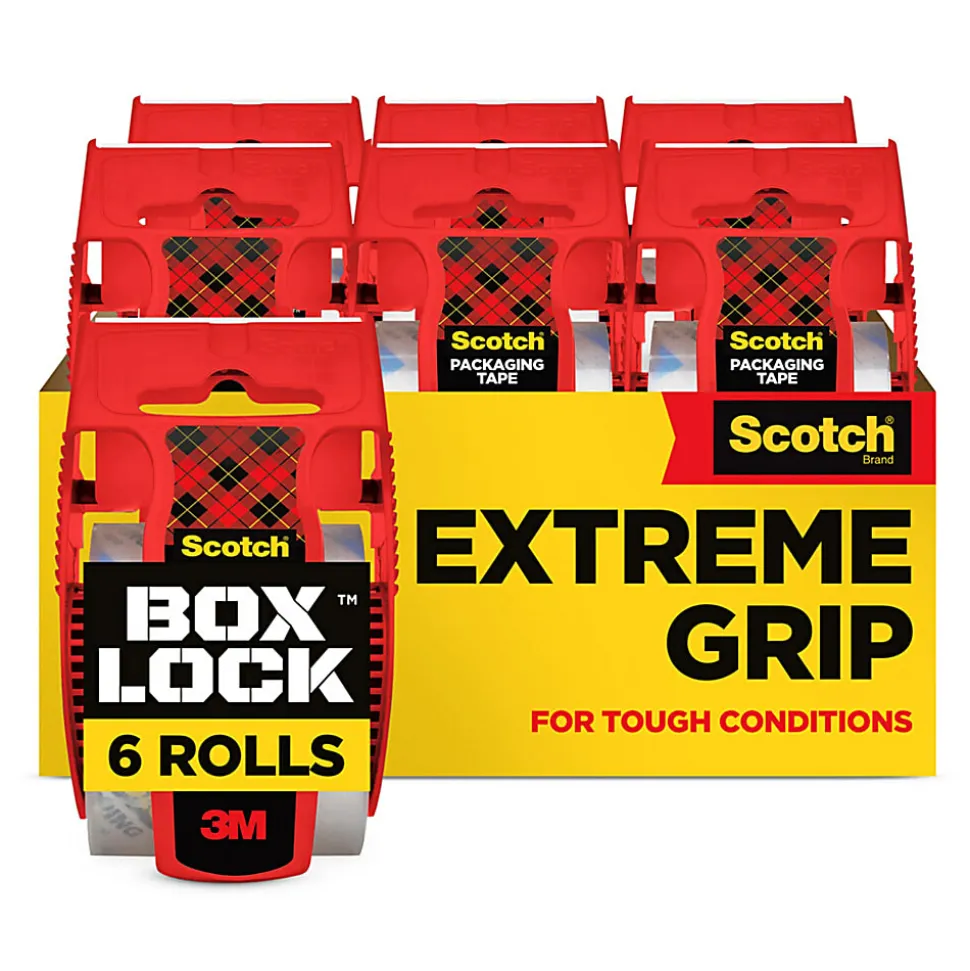 Scotch® Box Lock Packing Tape, 1.88" x 22.2 yd, Pack Of 6 Rolls With Dispensers