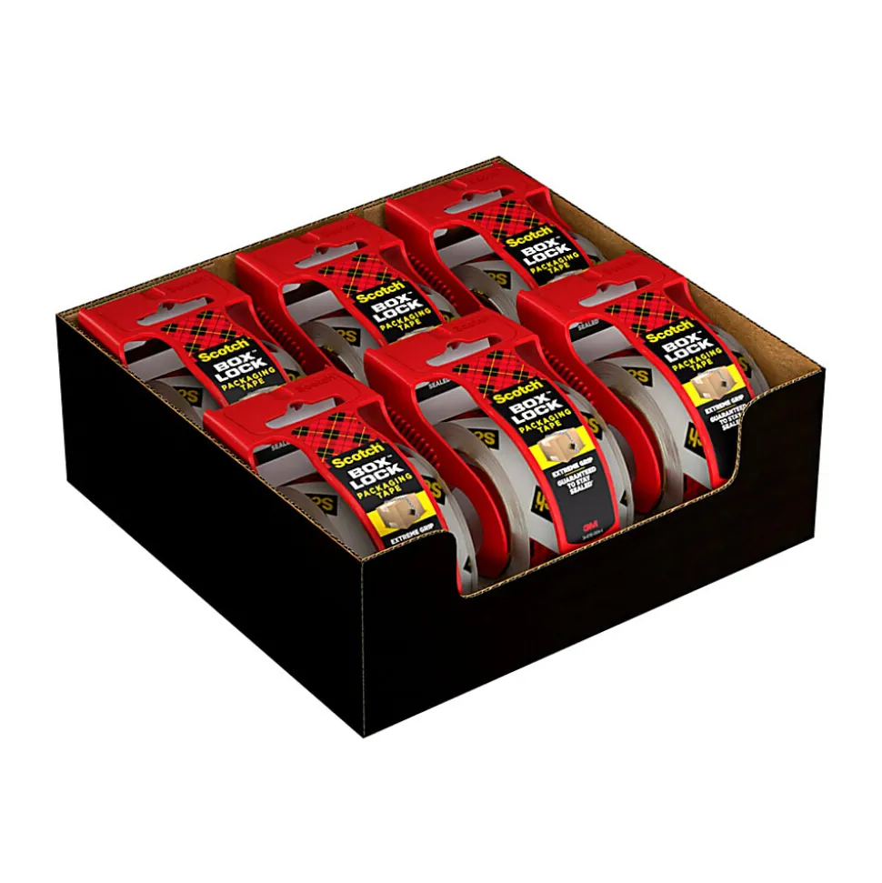 Scotch® Box Lock Packing Tape, 1.88" x 22.2 yd, Pack Of 6 Rolls With Dispensers