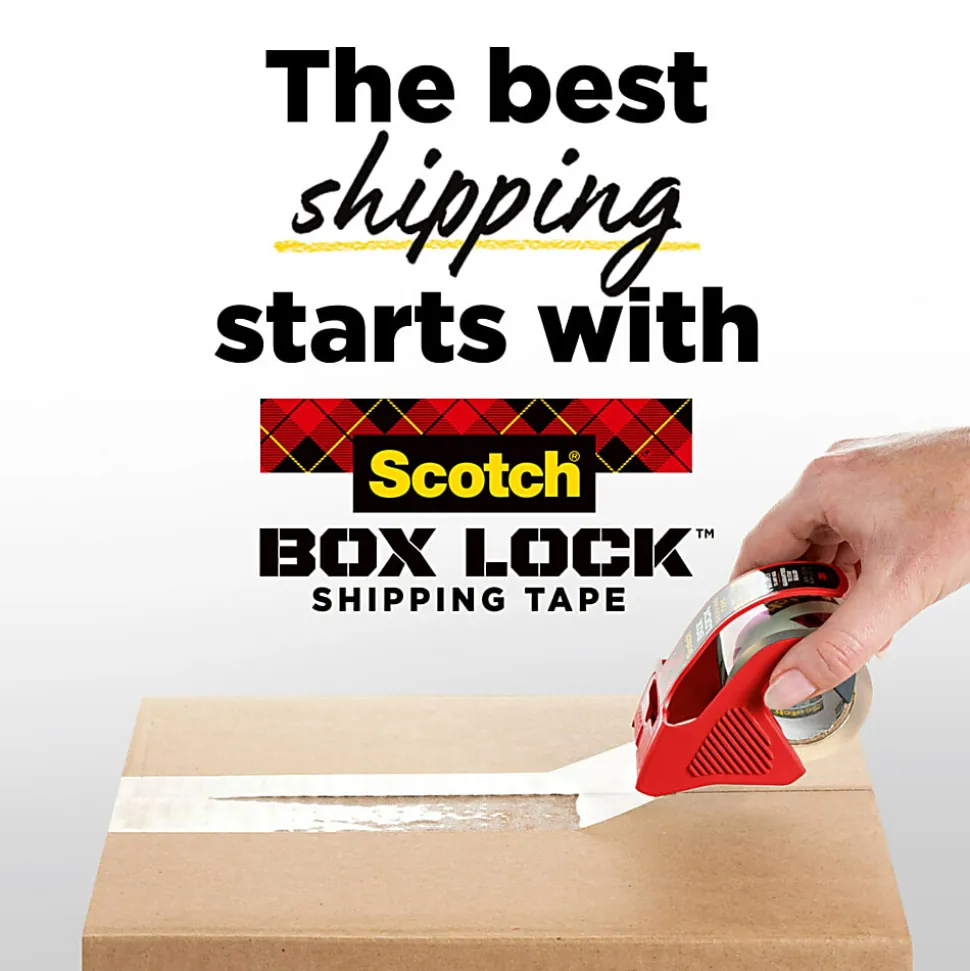 Scotch® Box Lock Packing Tape, 1.88" x 22.2 yd, Pack Of 6 Rolls With Dispensers