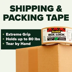 Scotch® Box Lock Paper Packaging Tape, Permanent, 1.88 in x 25 yd