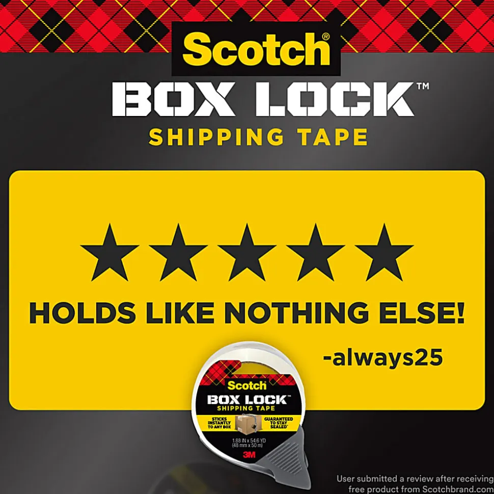 Scotch® Box Lock Shipping Packing Tape, 1-15/16" x 38.2 Yd, Clear, Pack Of 6 Rolls