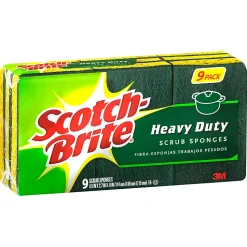 Scotch-Brite™ Heavy-Duty Scrub Sponges, Green/Yellow, Pack Of 9
