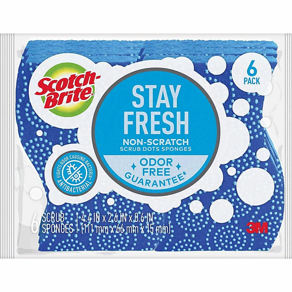 Scotch-Brite Scrub Dots Non-Scratch Sponge, 4.8"H x 6.5"W x 2.5"D, 6 / Pack, Blue