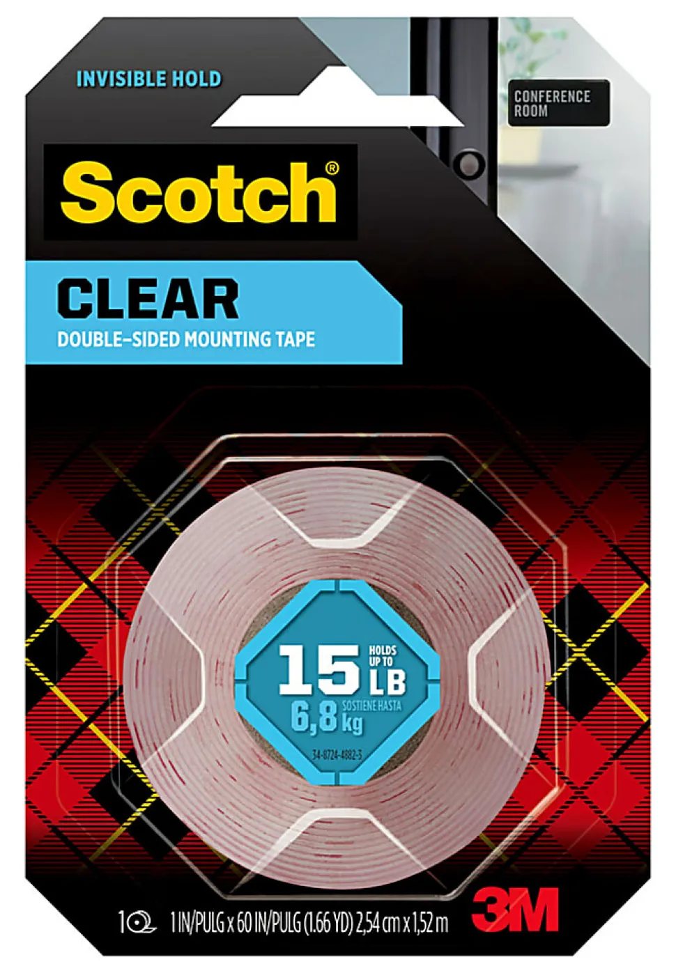 Scotch® Clear Double-Sided Mounting Tape , 1 in x 60 in (2.54 cm x 1.52 m)