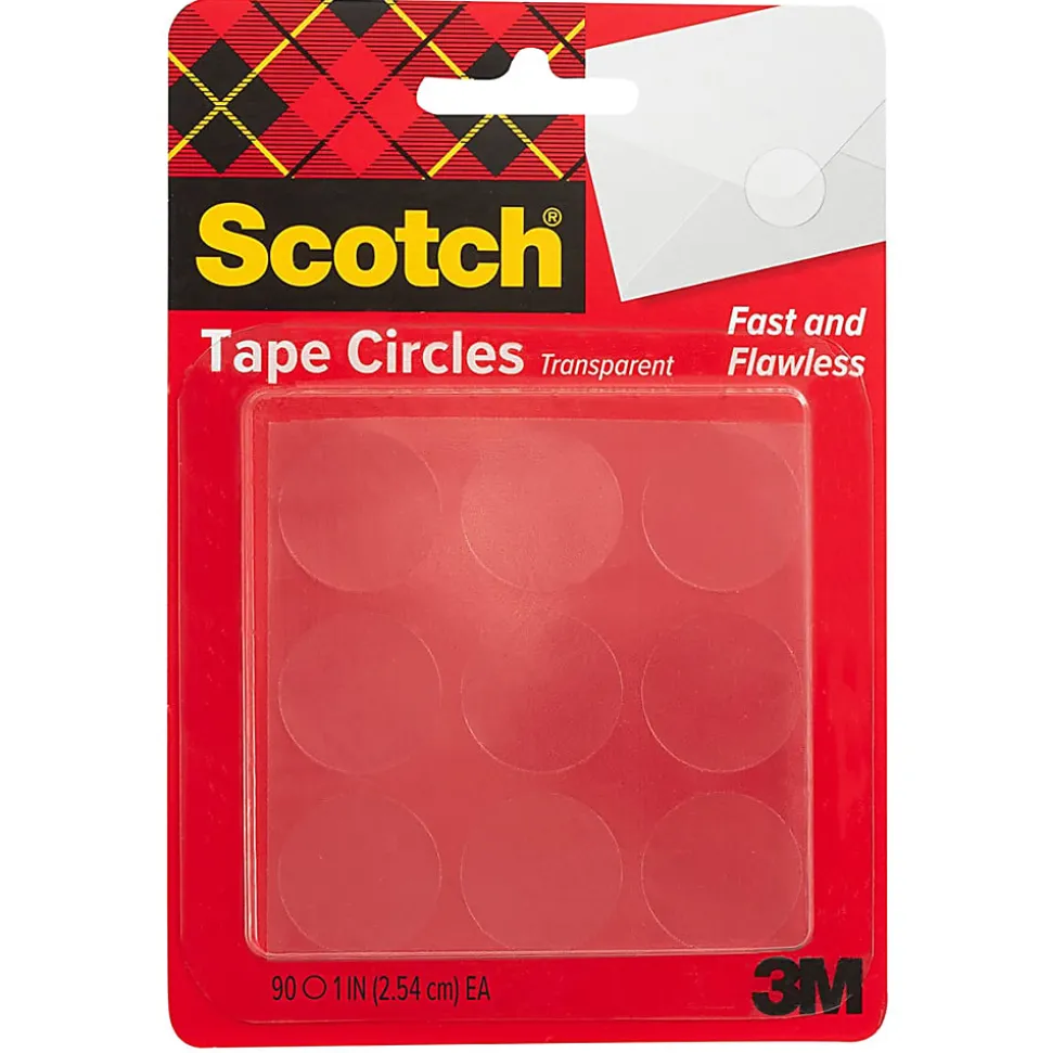Scotch Clear Tape Circles, 1 in, 90 Pre-Cut Circles, One-Sided Sticky Circle, Sealing Tape for Envelopes, Gift Bags, Scrapbook and Journaling Supplies