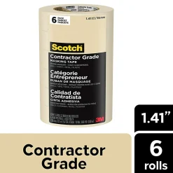 Scotch® Contractor Grade Masking Tape, Removable, 6 Tape Rolls, 1.41 in x 60.1 yd, 3