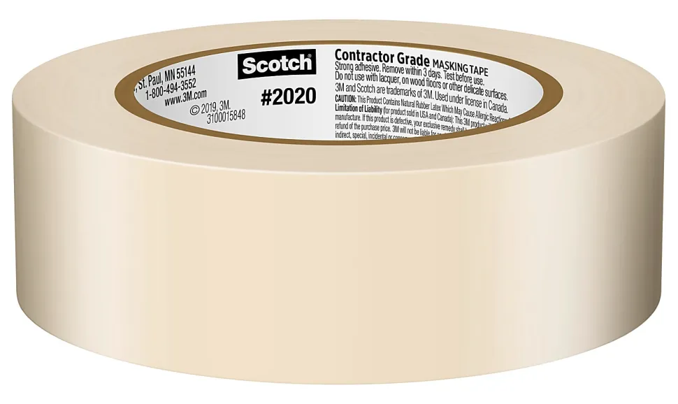 Scotch® Contractor Grade Masking Tape, Removable, 6 Tape Rolls, 1.41 in x 60.1 yd, 3" Core, White