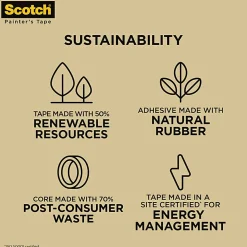 Scotch® Contractor Grade Masking Tape, Removable, 6 Tape Rolls, 1.41 in x 60.1 yd, 3