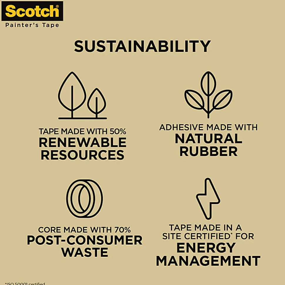 Scotch® Contractor Grade Masking Tape, Removable, 6 Tape Rolls, 1.41 in x 60.1 yd, 3" Core, White